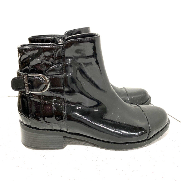 Valdini Mia ankle boots black patent and moc croc texture US 6M zip faux buckle - Picture 5 of 11